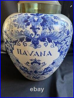 Antique 18th Century Delft 3 klokken Tobacco Jar with Metal Cover Havana