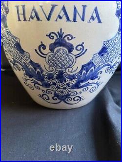 Antique 18th Century Delft 3 klokken Tobacco Jar with Metal Cover Havana