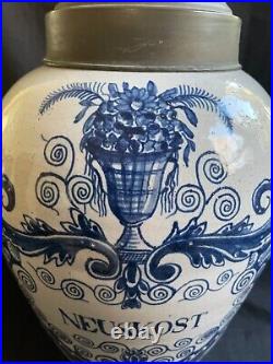 Antique 18th Century Delft 3 klokken Tobacco Jar with Metal Cover NEUSKOST