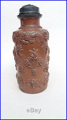 Antique 18th Century German RHEINISH Salt Glazed TOBACCO JAR with Pewter Lid