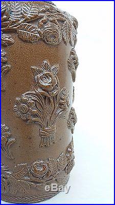 Antique 18th Century German RHEINISH Salt Glazed TOBACCO JAR with Pewter Lid