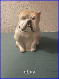 Antique 1900's English Ceramic BullDog Tobacco Container/Humidor-Very Good