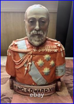 Antique 1901 King Edward VII Ceramic Bust Tobacco Jar Humidor Coronation Rare