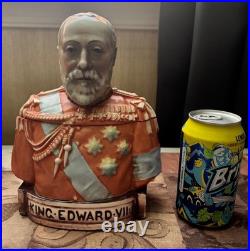 Antique 1901 King Edward VII Ceramic Bust Tobacco Jar Humidor Coronation Rare