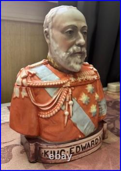 Antique 1901 King Edward VII Ceramic Bust Tobacco Jar Humidor Coronation Rare