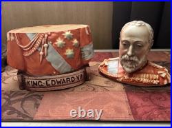 Antique 1901 King Edward VII Ceramic Bust Tobacco Jar Humidor Coronation Rare