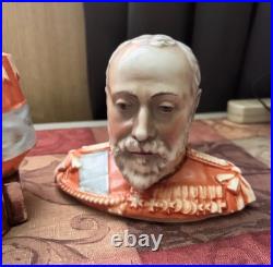 Antique 1901 King Edward VII Ceramic Bust Tobacco Jar Humidor Coronation Rare