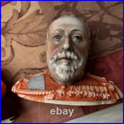 Antique 1901 King Edward VII Ceramic Bust Tobacco Jar Humidor Coronation Rare