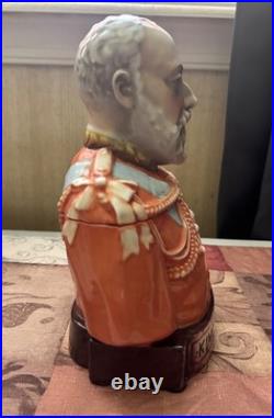 Antique 1901 King Edward VII Ceramic Bust Tobacco Jar Humidor Coronation Rare
