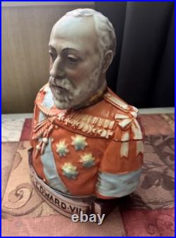Antique 1901 King Edward VII Ceramic Bust Tobacco Jar Humidor Coronation Rare