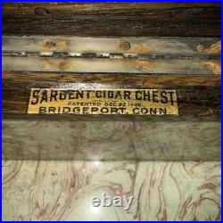 Antique 1908 Sargent Oak Wood Cigar Humidor Chest Box Bridgeport Conn