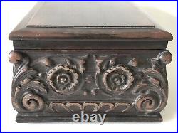 Antique 1920 KOPRIWA CO. CHICAGO IL Carved Mahogony Wood Glass Lined HUMIDOR Box