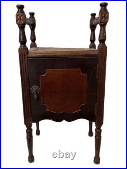 Antique 1920 Walnut Smoker Cabinet Humidor Smoking Stand Copper Lined Table Prim