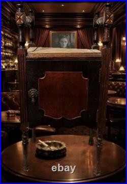 Antique 1920 Walnut Smoker Cabinet Humidor Smoking Stand Copper Lined Table Prim