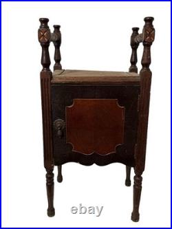 Antique 1920 Walnut Smoker Cabinet Humidor Smoking Stand Copper Lined Table Prim