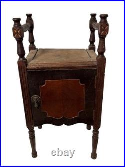 Antique 1920 Walnut Smoker Cabinet Humidor Smoking Stand Copper Lined Table Prim