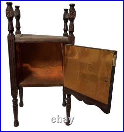 Antique 1920 Walnut Smoker Cabinet Humidor Smoking Stand Copper Lined Table Prim