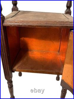 Antique 1920 Walnut Smoker Cabinet Humidor Smoking Stand Copper Lined Table Prim