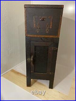 Antique 1920's Tobacco Smoking Table Handmade Primitive Wood Copper Hinged Doors
