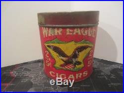 Antique 1920's War Eagle Cigar Tin Humidor Can 2 For 5 Cents Factory 17 Virginia