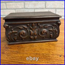 Antique 1920s Kopriwa Co Chicago IL Carved Mahogany Wood Humidor Cigar Box