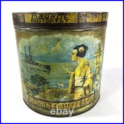 Antique 1920s Madame Butterfly Cigar 50 Blunts Lithograph Tin Humidor PA Rare