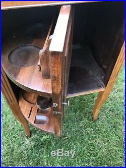 Antique 1930s Tobacco Smoking Stand Humidor Table Cigar Stirrup Swing Door