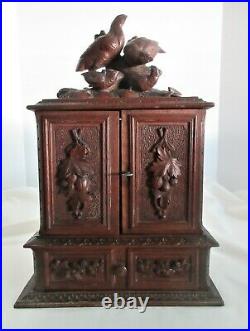 Antique, 19th Century, TABLE TOP Carved Black Forest wood Cigar Humidor with Key