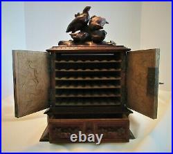 Antique, 19th Century, TABLE TOP Carved Black Forest wood Cigar Humidor with Key