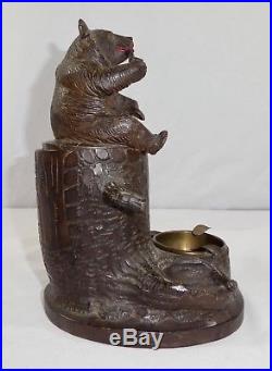 Antique 2-Piece Black Forest + Bear HUMIDOR, PIPE STAND, ASH TRAY. 10H 1900