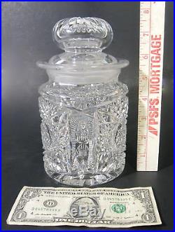 Antique AMERICAN BRILLIANT ABP Cut Glass PAIRPOINT NEVADA Tobacco Jar Humidor