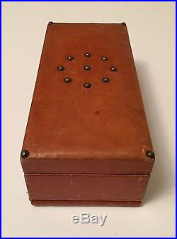 Antique Alfred Dunhill Brown Leather Studded Cigar Case Humidor