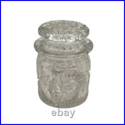 Antique American Brilliant Period Cut Glass Humidor Jar Crystal Tobacco Hobstar