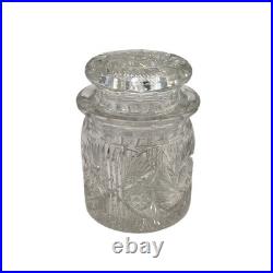 Antique American Brilliant Period Cut Glass Humidor Jar Crystal Tobacco Hobstar