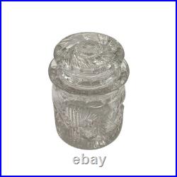 Antique American Brilliant Period Cut Glass Humidor Jar Crystal Tobacco Hobstar