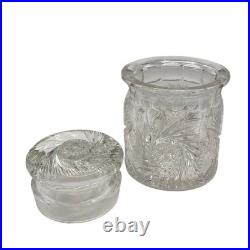 Antique American Brilliant Period Cut Glass Humidor Jar Crystal Tobacco Hobstar