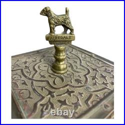 Antique Anglo-Persian Brass Humidor / Tea Caddy with Airedale Terrier Finial