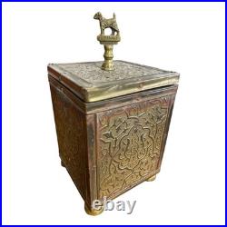 Antique Anglo-Persian Brass Humidor / Tea Caddy with Airedale Terrier Finial