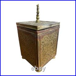 Antique Anglo-Persian Brass Humidor / Tea Caddy with Airedale Terrier Finial