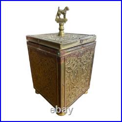Antique Anglo-Persian Brass Humidor / Tea Caddy with Airedale Terrier Finial