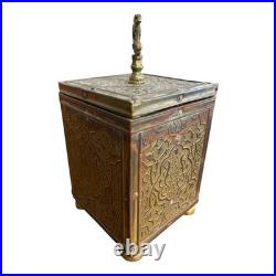 Antique Anglo-Persian Brass Humidor / Tea Caddy with Airedale Terrier Finial