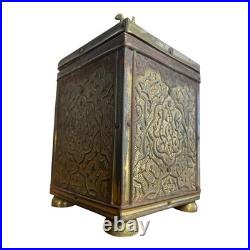 Antique Anglo-Persian Brass Humidor / Tea Caddy with Airedale Terrier Finial