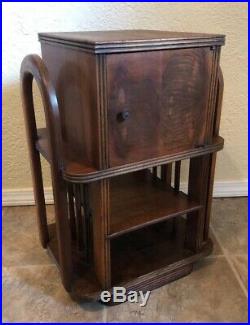 Antique Art Deco Wooden Smoke Stand End Table WithTobaccoo Cigar Humidor Vintage