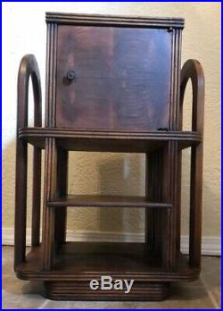 Antique Art Deco Wooden Smoke Stand End Table WithTobaccoo Cigar Humidor Vintage