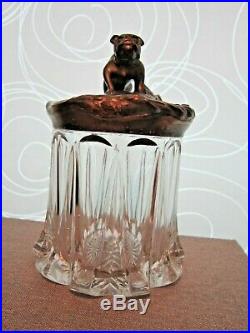 Antique Art Nouveau Bulldog Cigar Humidor Glass Jar with Metal Lid