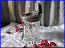 Antique Art Nouveau Cigar Humidor Glass Jar. Metal Lid Cutter & Cigar Rest C-781