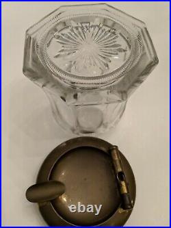Antique Art Nouveau Cigar Humidor Glass Jar with Metal Lid Cutter & Cigar Rest