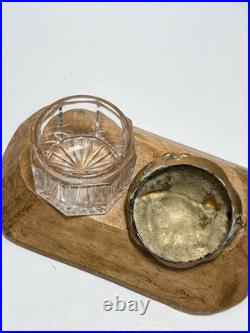 Antique Art Nouveau Glass Jar Floral Metal Lid Antique 1900s