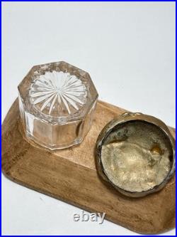 Antique Art Nouveau Glass Jar Floral Metal Lid Antique 1900s