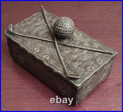 Antique Art Nouveau Golf Theme Humidor Cigar Box Silver Plated Jennings Brothers